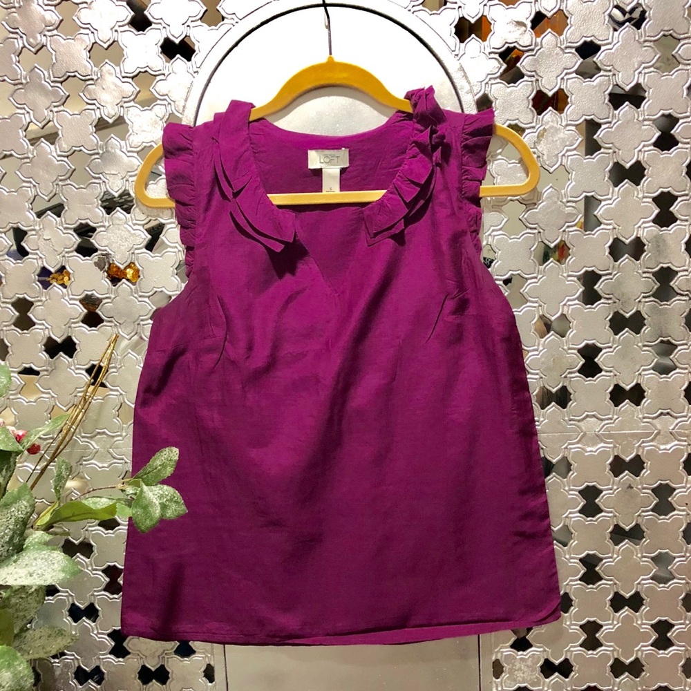 Loft Ann Taylor Purple Ruffled Top Size Small